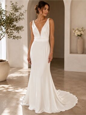V-Neck Bridal Gown in White